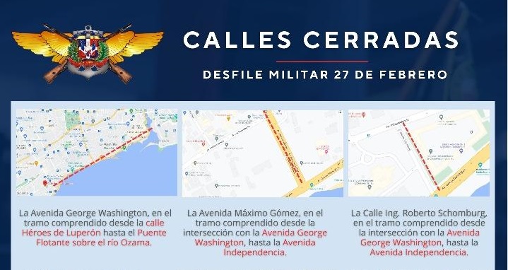 Cerrarán calles y avenida George Washington y otras por desfile militar del 27 de febrero